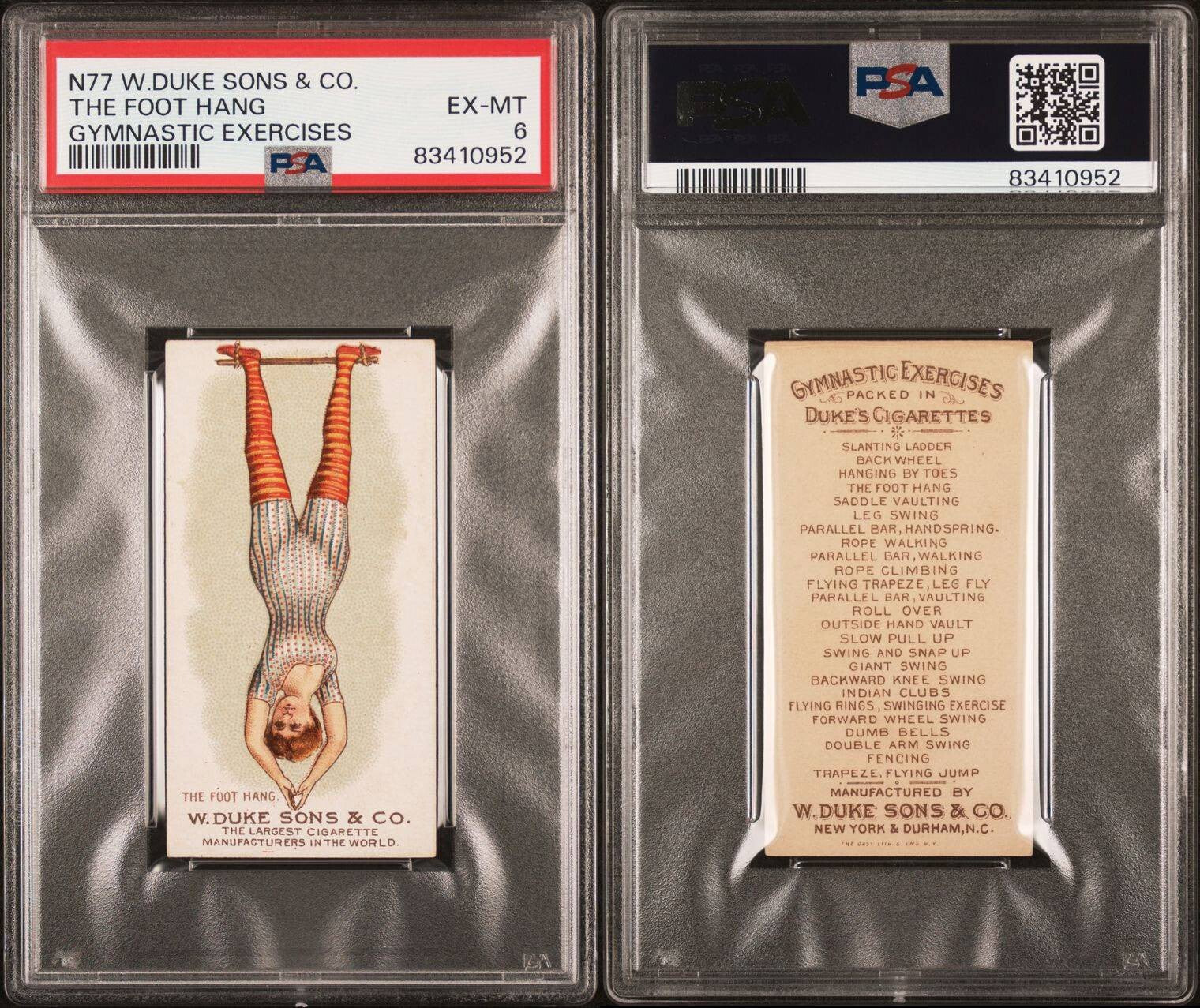 1887 W. Duke & Sons N77 GYMNASTICS EXERCISES (PSA 6 EX/MT) Foot Hang2
