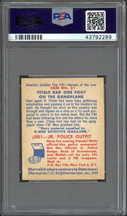 1949 BOWMAN America Salutes the FBI #31 "One Foot On Gangplank" (PSA 7 NM)1