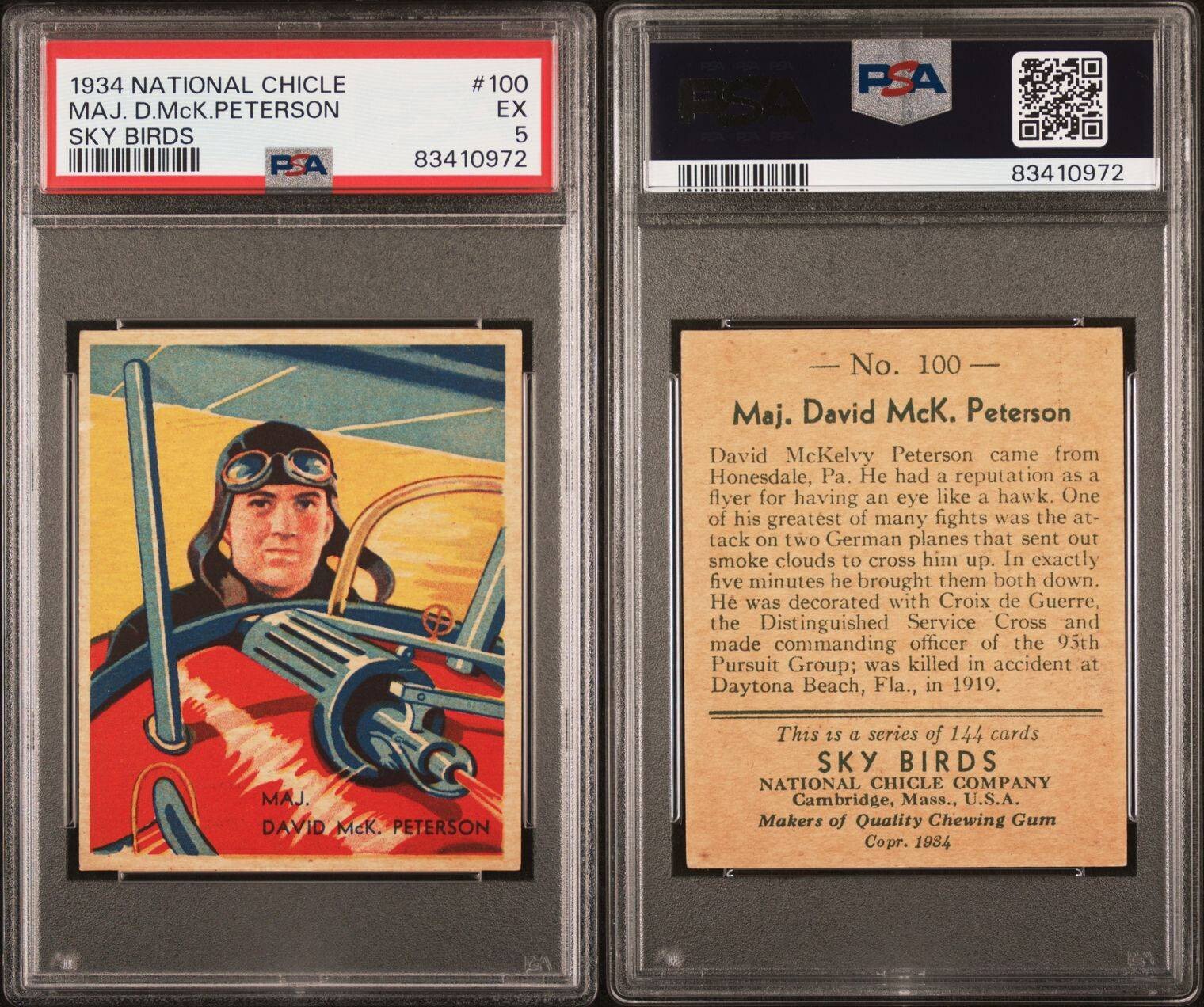 1934 National Chicle Sky Birds CARD Maj. D. Mck. Peterson (PSA 5 EX) #100 High2