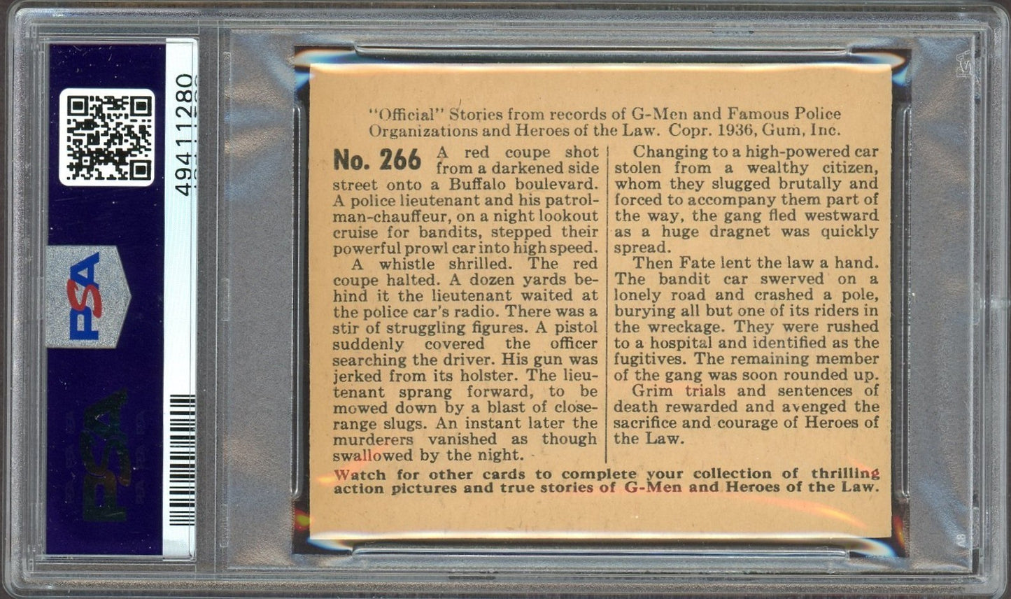 1936 G Men & Heroes of the Law Gum #266 The Stroke Of Fate (PSA 6 EX/MT) Hi Num1