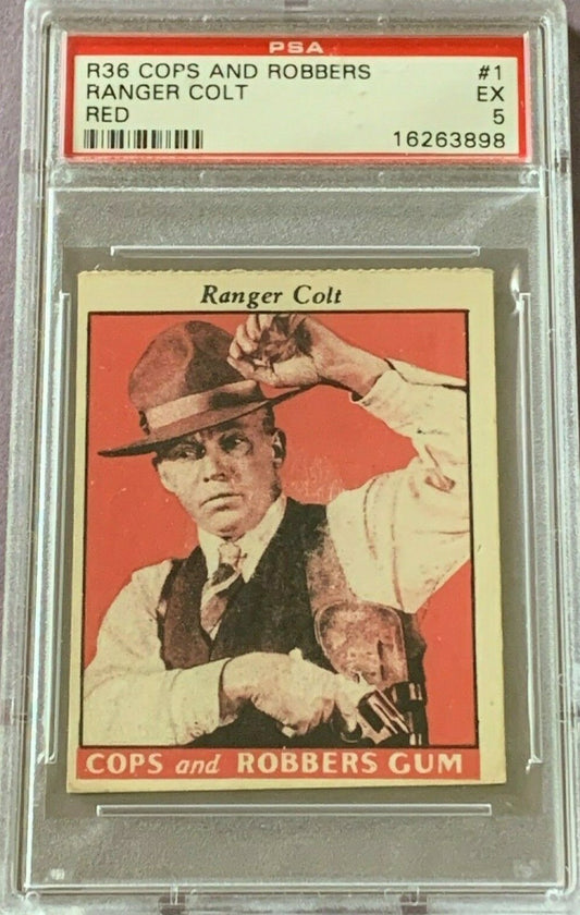 Cops & Robbers 1935 R36 Fleer RANGER COLT Red (PSA 5 EX) Scarce #1 Card!0