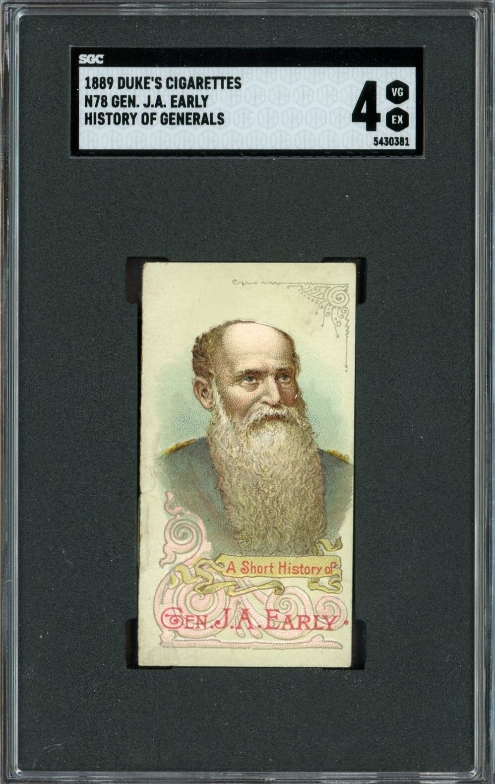 1889 N78 Duke's Cigarettes HISTORY OF GENERALS J. A. Early (SGC 4 VG/EX)0
