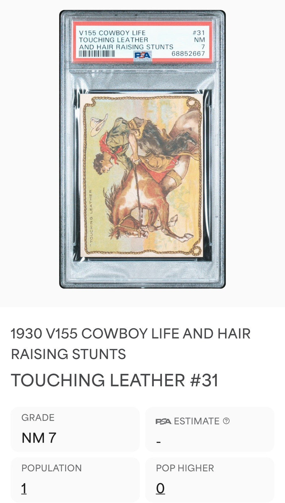 1930 V155 Cowboy Life Ganong Rodeo Chocolate Bar #31 (PSA 7 NM)2