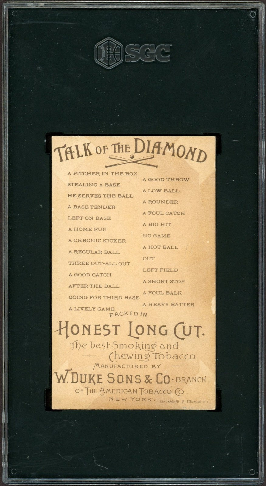 1888 N135 Duke Honest Long Cut Talk of the Diamond (SGC 3 VG) Left On Base1