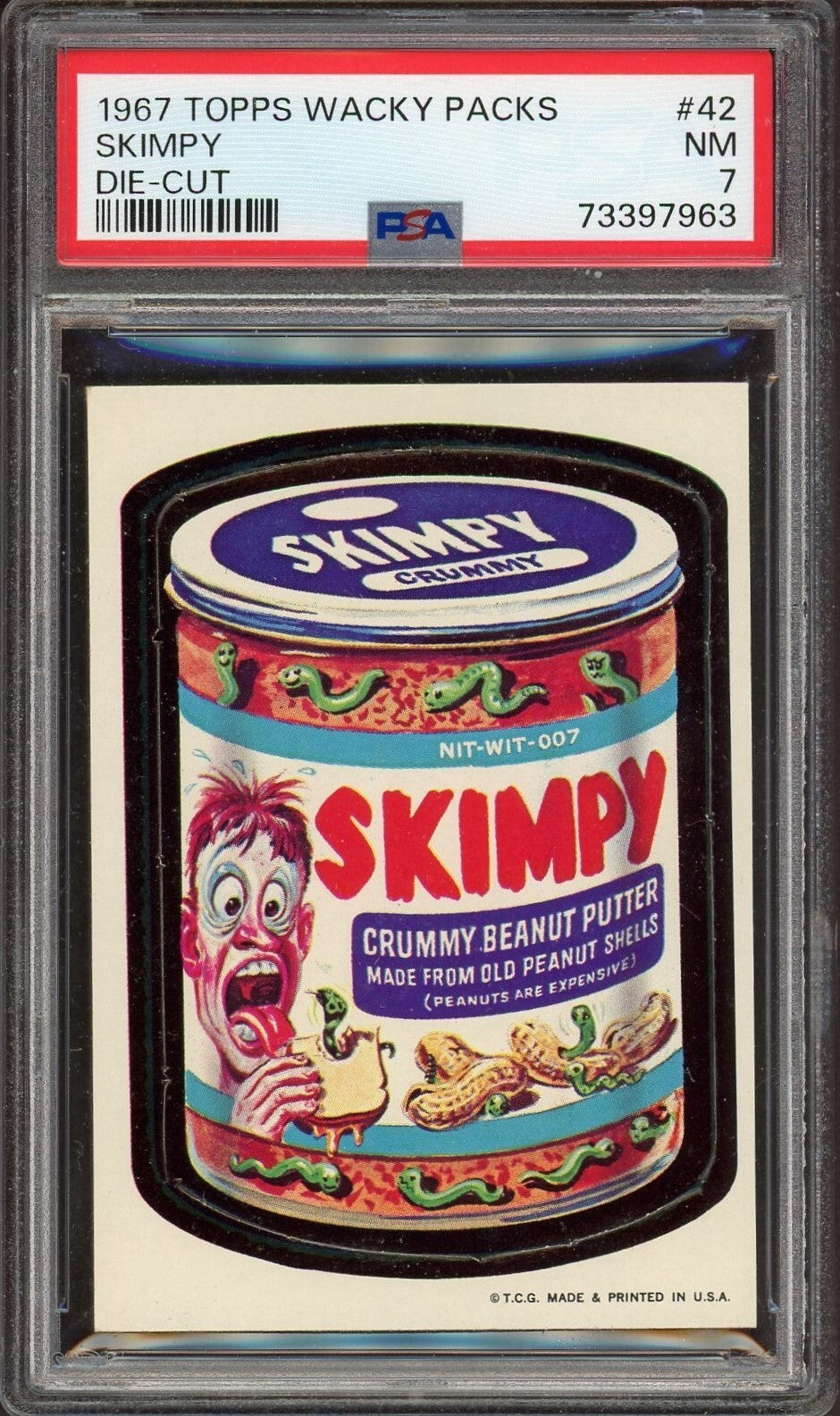 WACKY PACKAGES 1967 DIE CUT # 42 SKIMPY Crummy Peanut Butter (PSA 7 NM)0