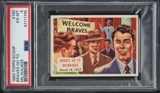 1954 Topps Scoop #130 Braves Go To Milwaukee (PSA 6 EX/MT) Baseball0