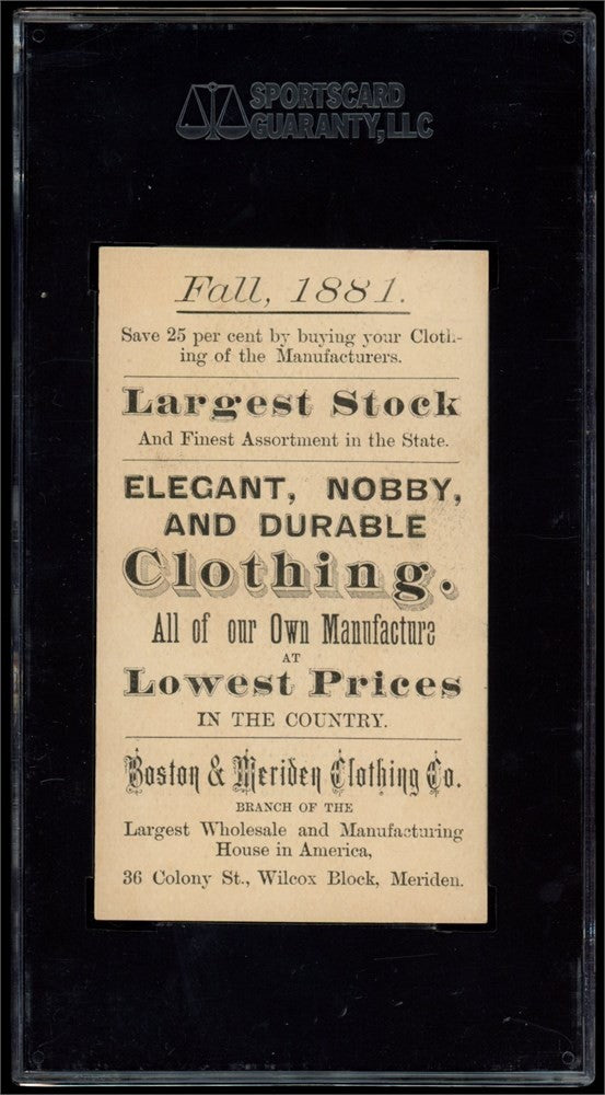 1881 Boston & Meriden Clothing Co. Trade Card (SGC 3 VG) John Quincy Adams1