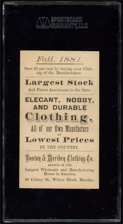 1881 Boston & Meriden Clothing Co. Trade Card (SGC 3 VG) John Quincy Adams1