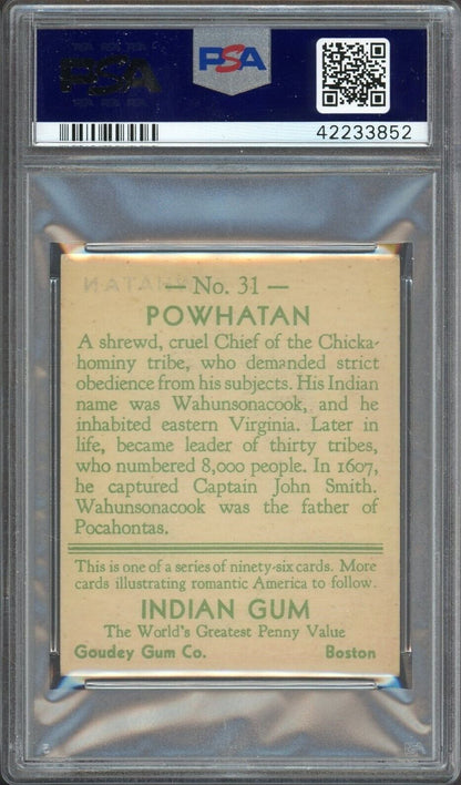 1933 Goudey INDIAN GUM (Series of 96) #31 Powhatan (PSA 5 EX)