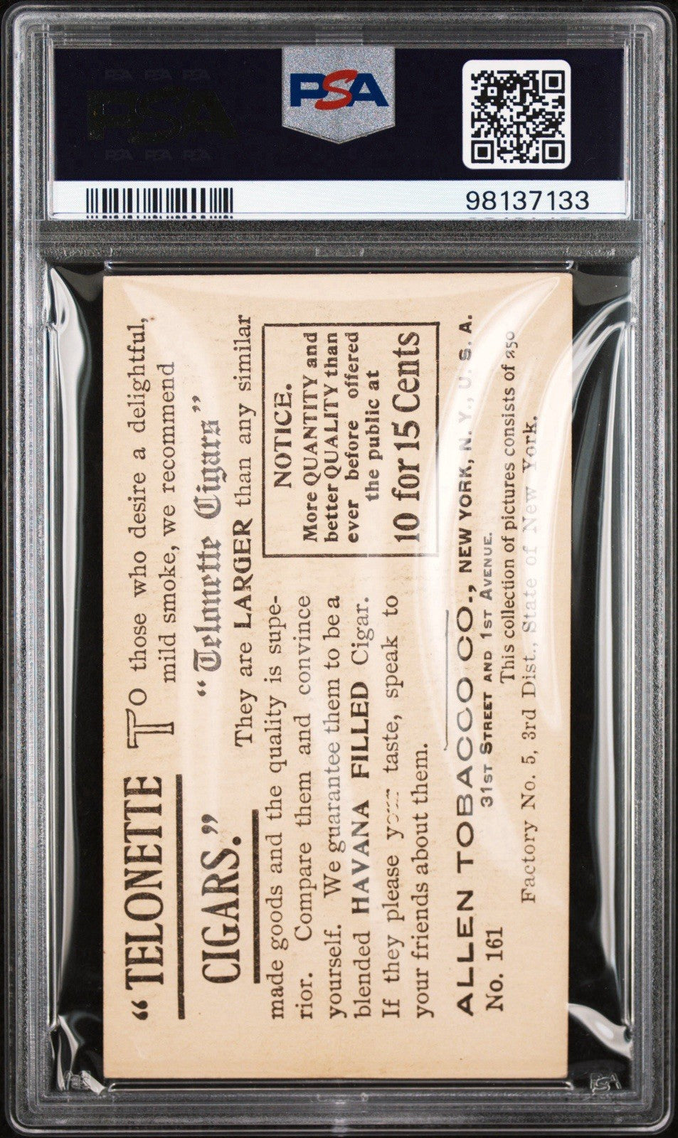 1903 T116 Allen Tobacco Telonette Art Studies #161 WILLIAM PENN (PSA 4 VG/EX)1