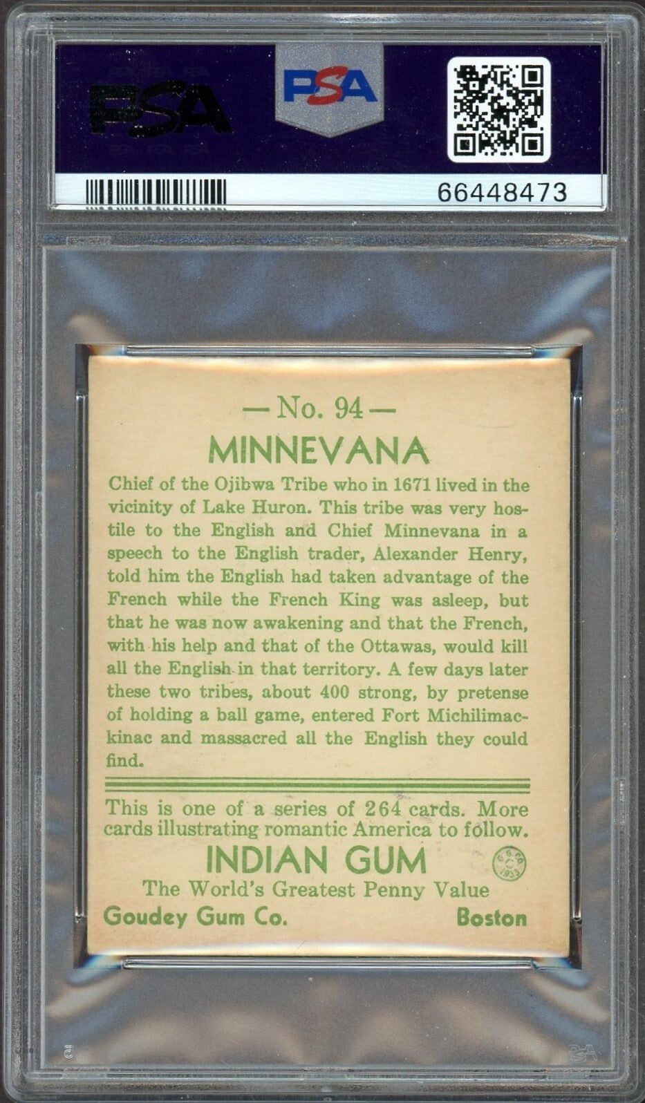 1933 Goudey Indian Gum (Series 264) #94 Minnevana (PSA 6 EX/MT)1