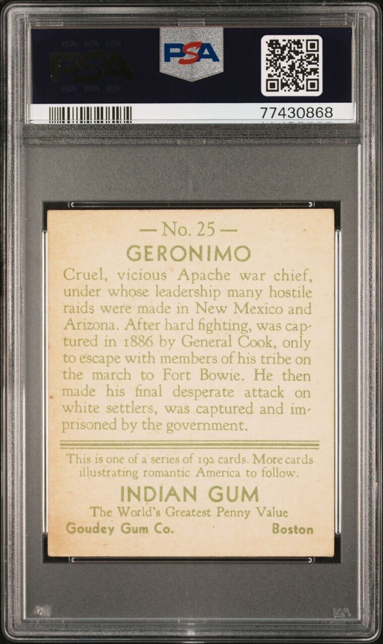 1933 Goudey Indian Gum #25 Geronimo Series 192 “More Cards” (PSA 4.5 VG/EX+)