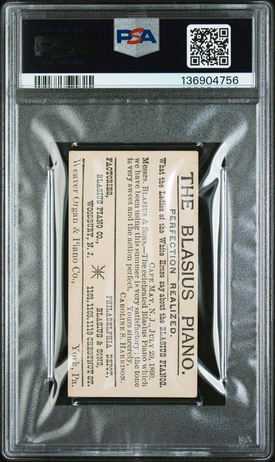1890 H600 Presidents Blasius Pianos (PSA 4.5 VG/EX+) Benjamin Harrison1
