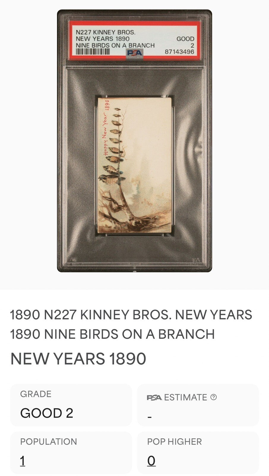 N227 Kinney "New Years 1890" Scarce Type Card: Nine Birds On A Branch (PSA 2 GD)2
