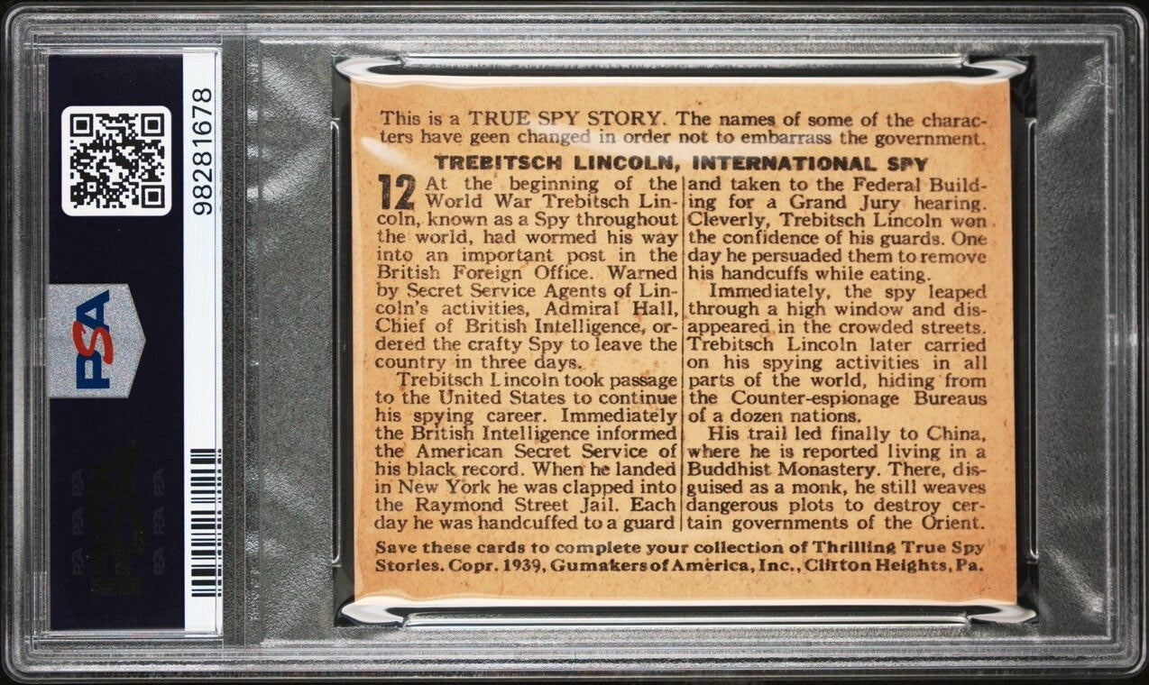 1939 R156 Gumakers True Spy Stories #12 (PSA 6 EX/MT) Trebitsch Lincoln1