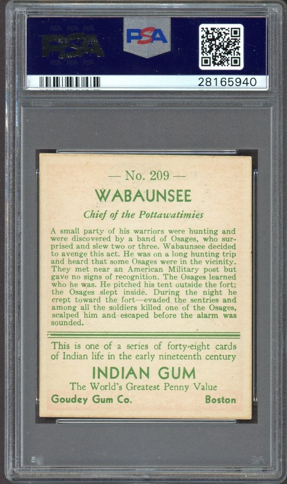 1933 Goudey Indian Gum (Series of 48) #209 Wabaunsee (PSA 5 EX)1