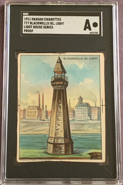 Rare PROOF SGC "A" T77 Hassan CARD Lighthouse 1910 BLACKWELL'S ISLAND LIGHT0