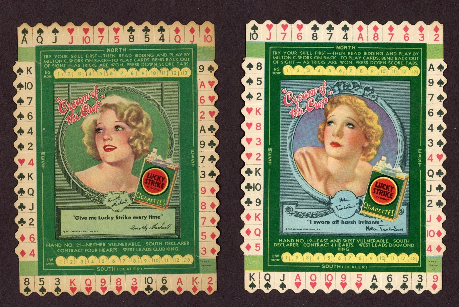 Lot of 10 Lucky Strike Cigarettes Bridge Hands CARDS Excellent Cond.8
