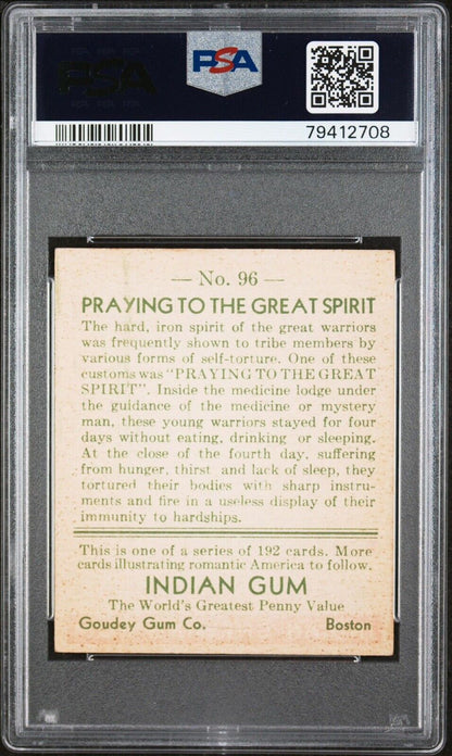 1933 INDIAN GUM #96 (192) PRAYING TO THE GREAT SPIRIT (PSA 5)