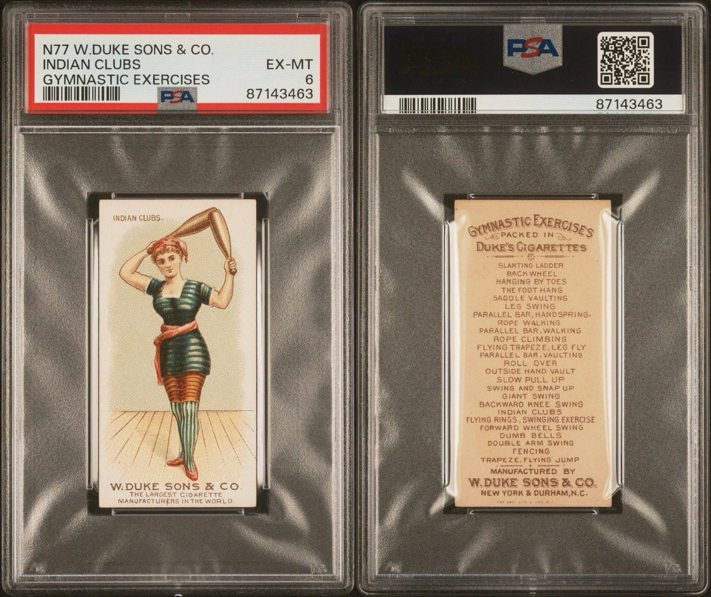1887 Duke Sons & Co. N77 Gymnastic Exercises (PSA 6 EX/MT) Indian Clubs2