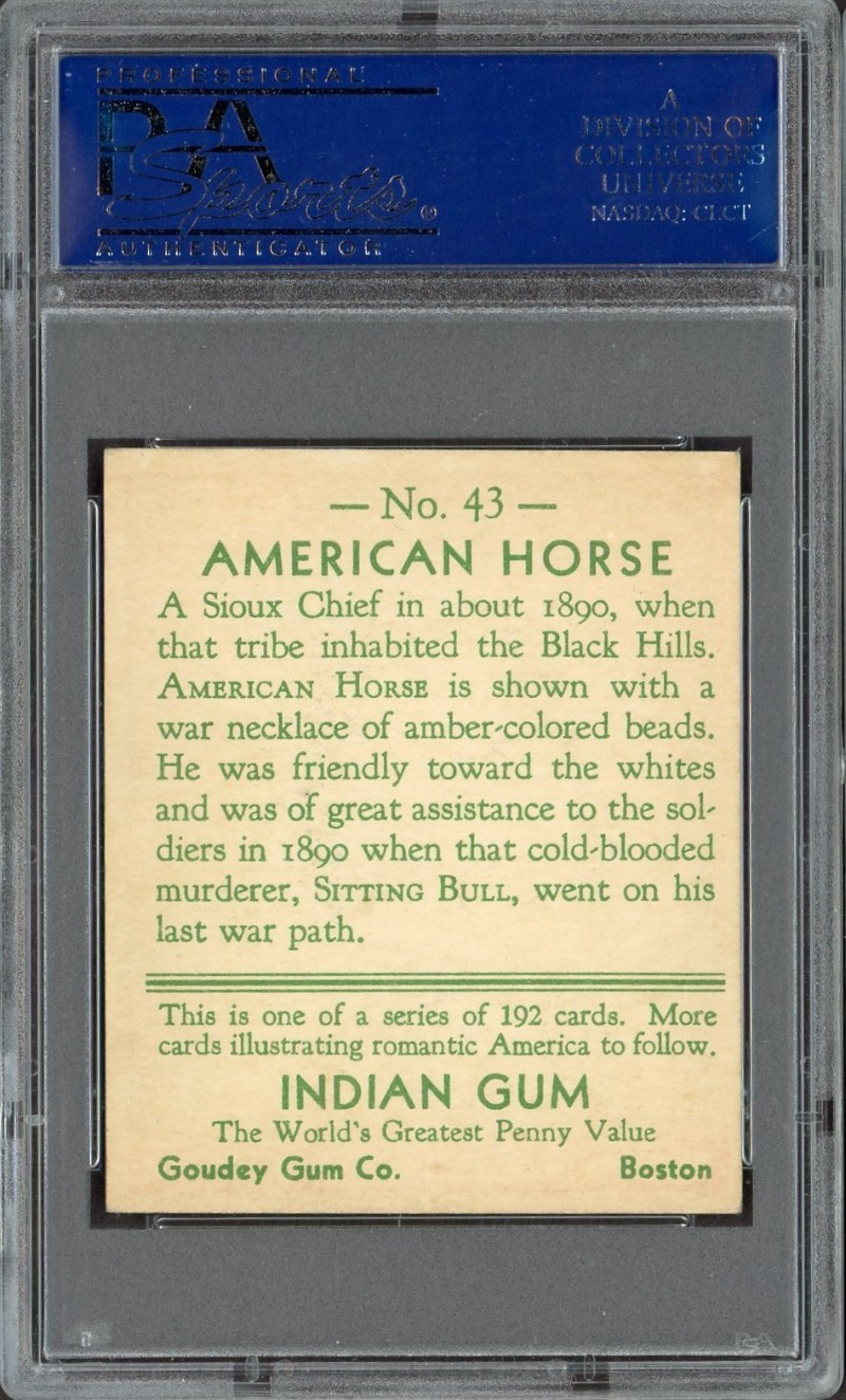 1933 Goudey INDIAN GUM (Series of 192) #43 American Horse (PSA 6.5 EX/MT+)1