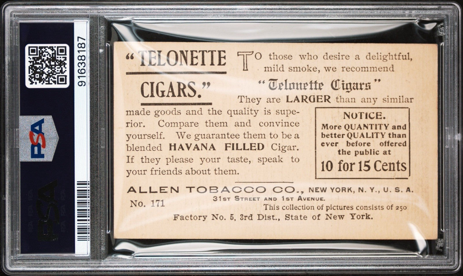 1903 T116 Allen Tobacco Telonette #171 Phil. Delaware River (PSA 4 VG/EX) SHIPS1