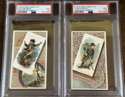 1888 LARGE N136 Honest Long Cut Terrors of America TWO Card LOT (PSA 3+ VG)0