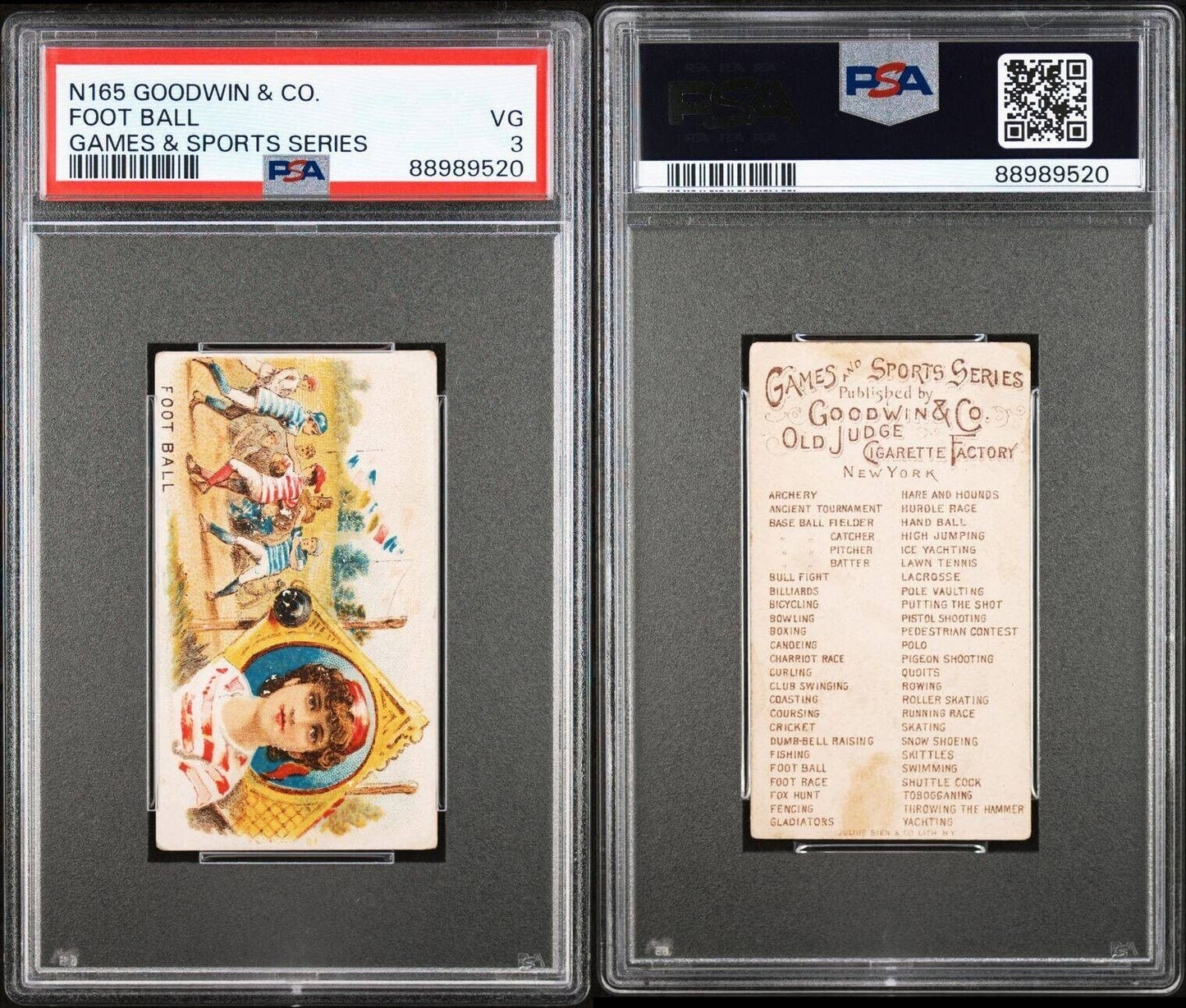 1889 N165 Goodwin & Co Games & Sports Series FOOT BALL (PSA 3 VG)