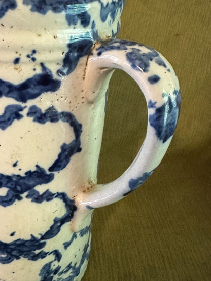 Antique Blue & White Stoneware Strong Example: CHAINLINK Spongeware Pitcher6