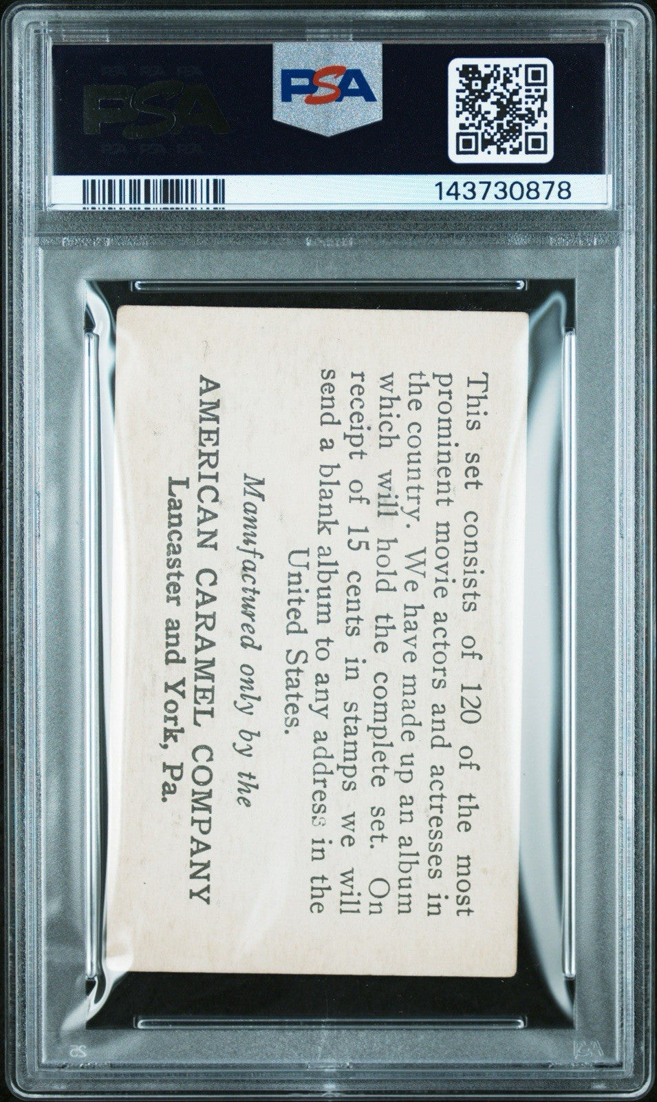 E123 American Caramel Actors & Actresses 120 back #20 (PSA 3 VG) Sessue Hayakawa1