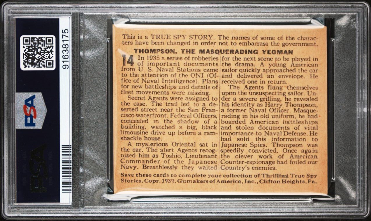 1939 R156 Gumakers "True Spy Stories" #14 (PSA 5 EX) Masquerading Yeoman1