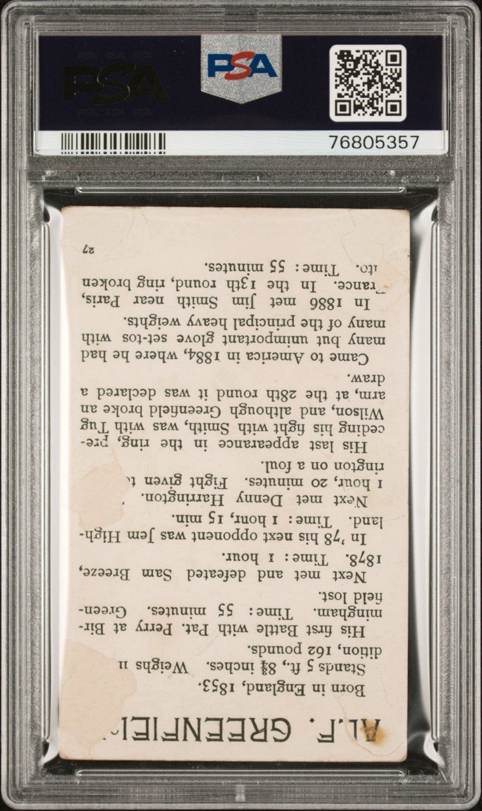 1887 Lorillards N269 Mechanics Delight Boxing Alf Greenfield (PSA 1 PR) 0 Higher1