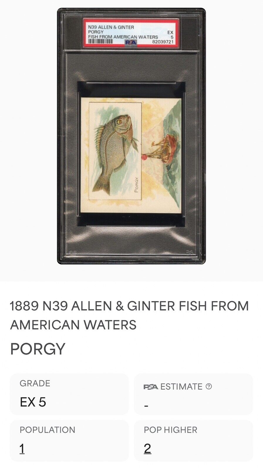 1889 N39 Allen & Ginter Fish From American Waters (PSA 5 EX) Porgy