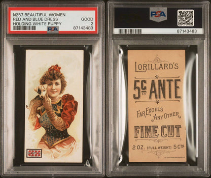 1890 Lorillard's 5 Cent Ante N257 BEAUTIFUL WOMEN (PSA 2 GD) Woman w/ Puppy3
