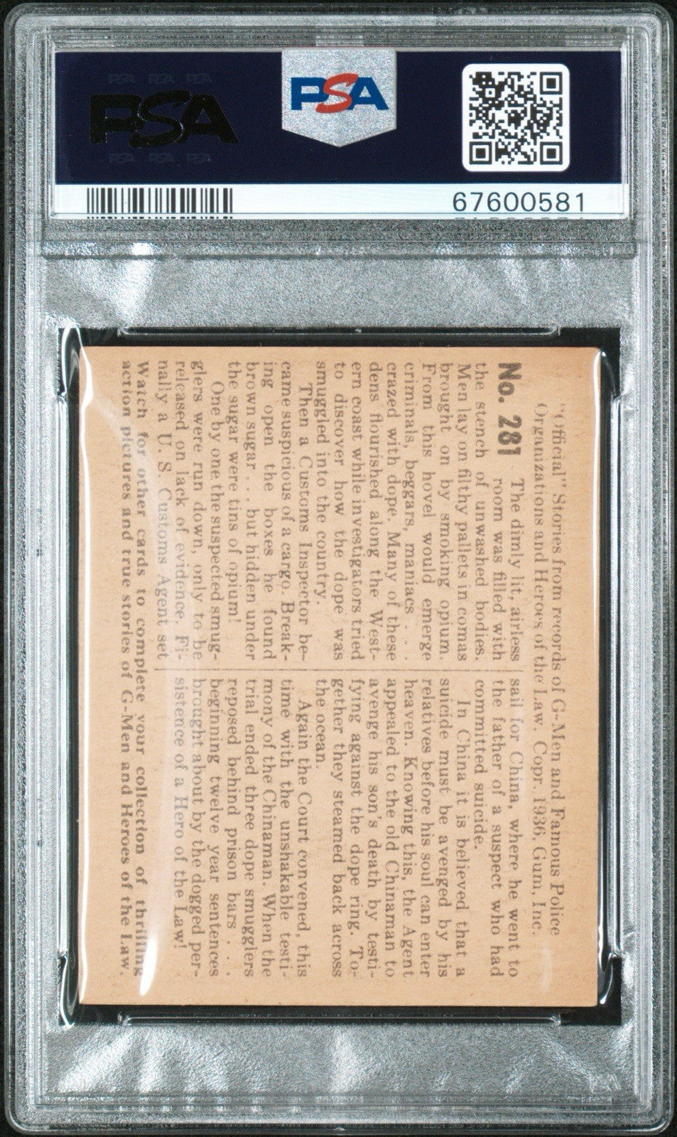 1936 Gum G Men & Heroes of the Law Gum #281 Tins of Hidden Opium (PSA 5 EX)1