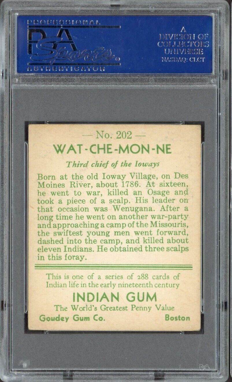 1933 Goudey Indian Gum (Series of 48) #202 Wat-Che-Mon-Ne (PSA 5 EX)