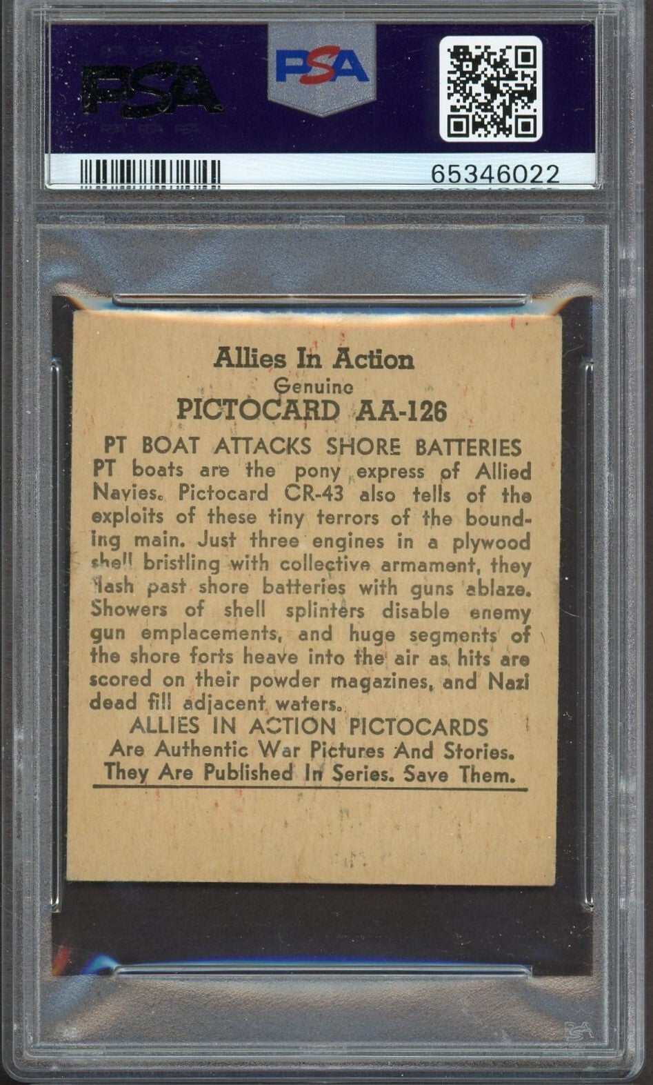 R11 WH Brady Allies In Action #AA126 PT Boat Attacks Shore (PSA 5 EX)1