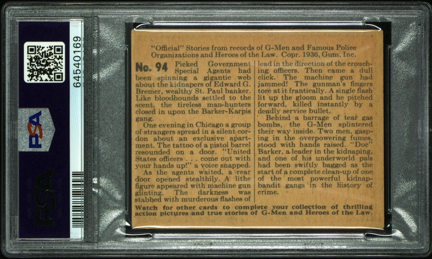 1936 G Men & Heroes of the Law #94 G Men Strike In The Dark (PSA 4 VGEX) Rare1