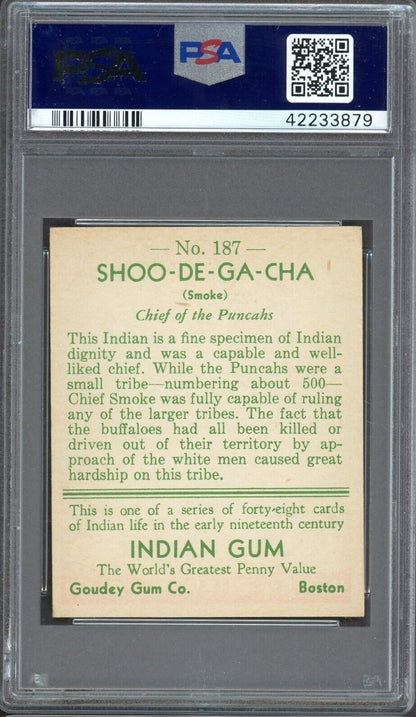 1933 Goudey INDIAN GUM (Series of 48) #157 Shoo-De-Ga-Cha (PSA 6 EX/MT)