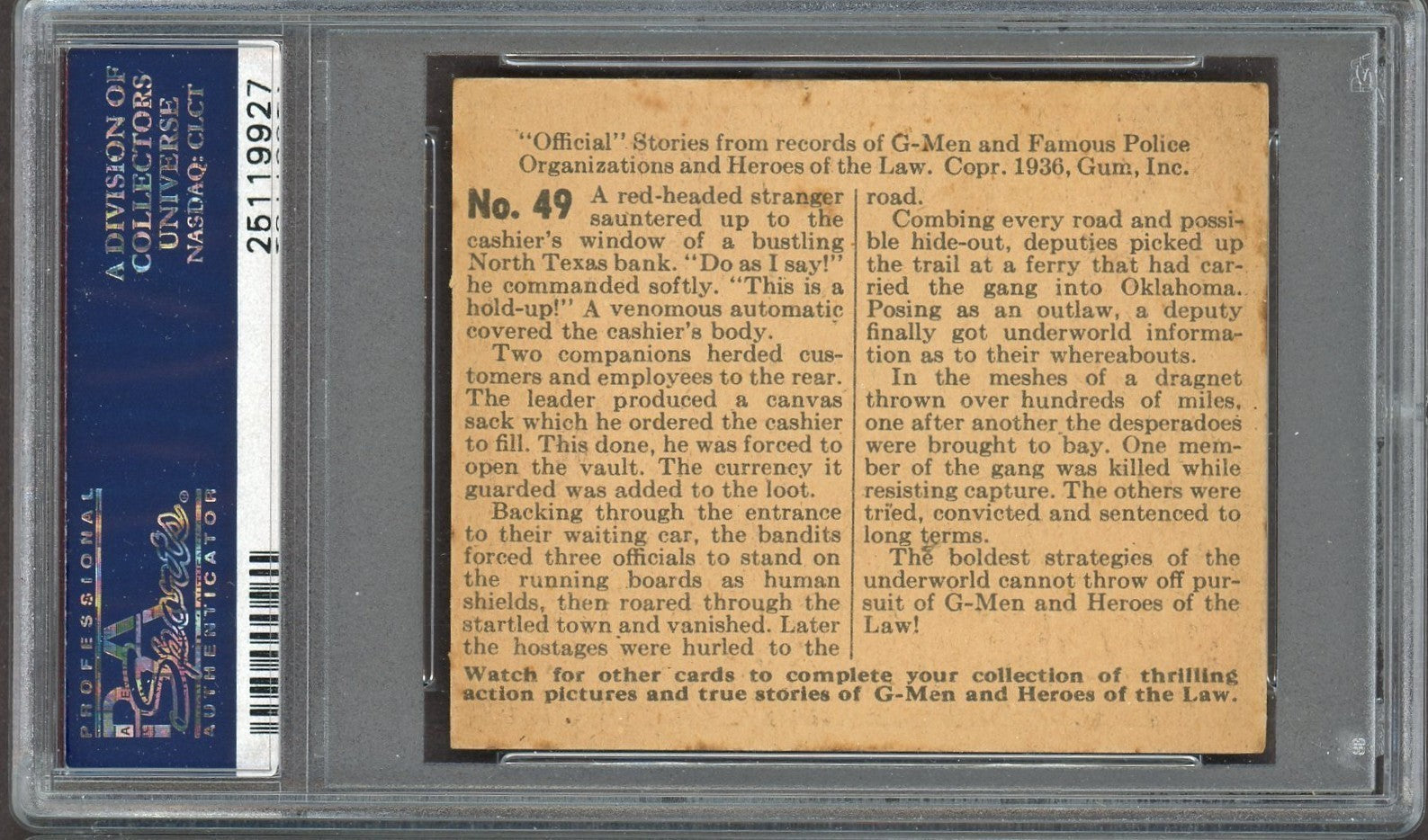 1936 G Men & Heroes of the Law #49 Far Flung Fingers (PSA 4 VGEX) Rare Number1