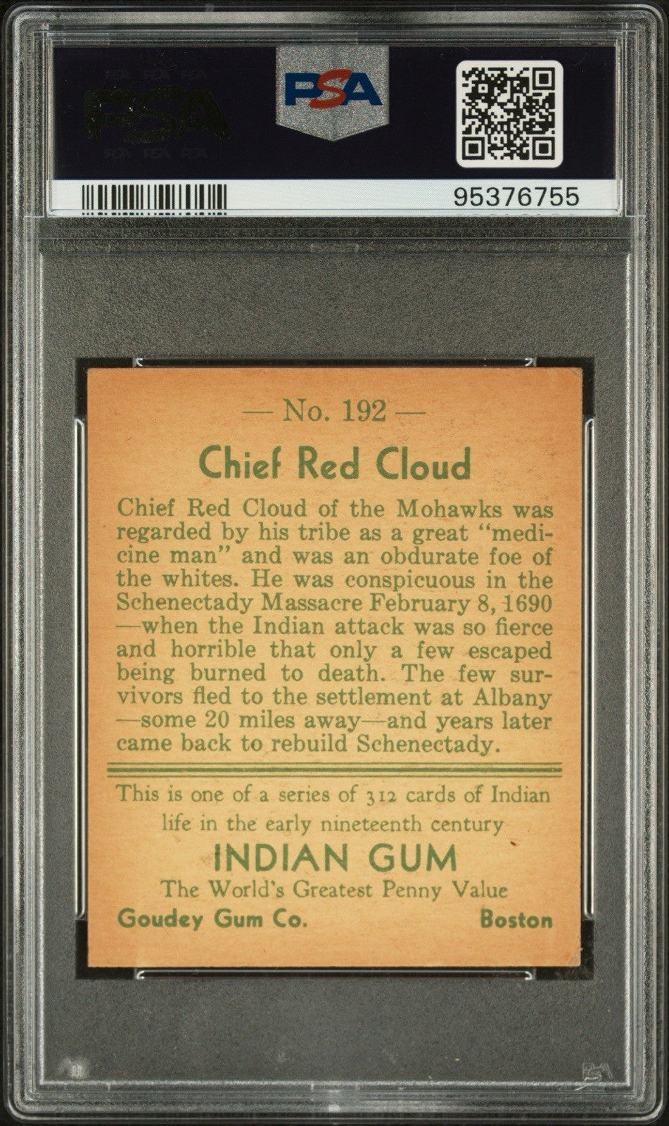 1933 Goudey Indian Gum (Series 312) #192 Chief Red Cloud (PSA 5 EX)1