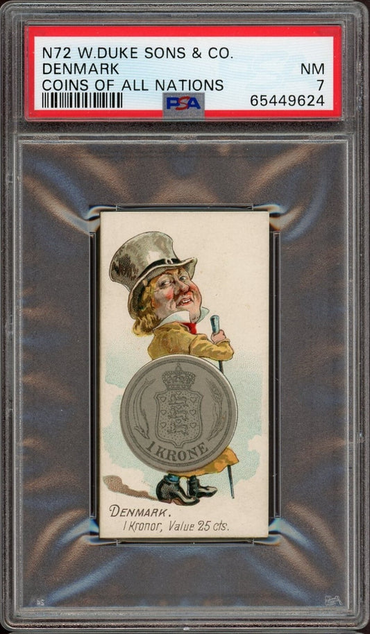 1889 N72 Duke Coins Of All Nations DENMARK (PSA 7 NM)0