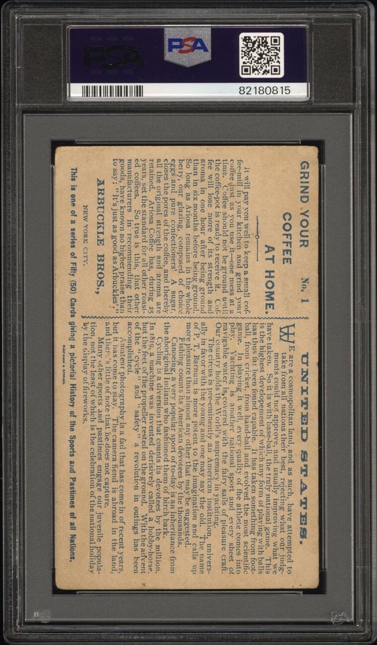 1893 Arbuckle Coffee Sports & Pastimes K4 UNITED STATES (PSA 1.5 FR) Baseball1