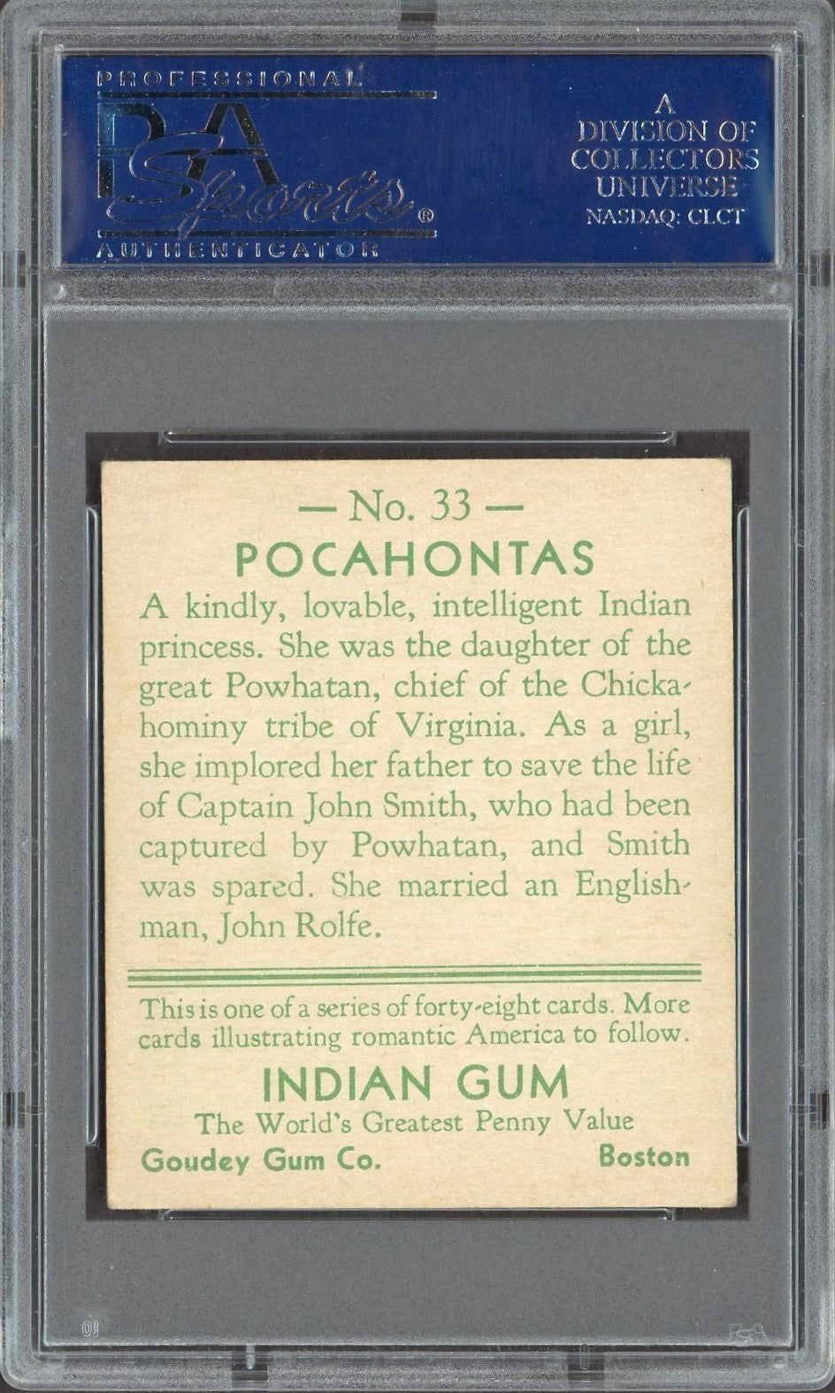 1933 Goudey INDIAN GUM (Series of 48 RED) #33 POCAHONTAS (PSA 5 EX)1