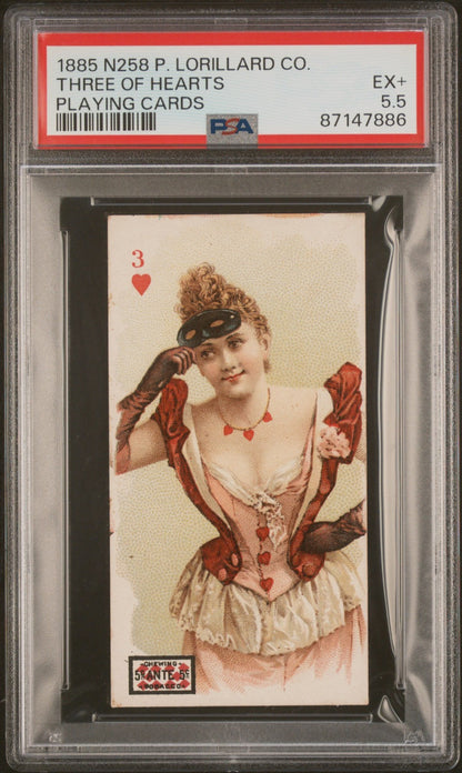1885 P. Lorillard 5-cent Ante N258 PLAYING CARDS (PSA 5.5 EX+) Three of Hearts0