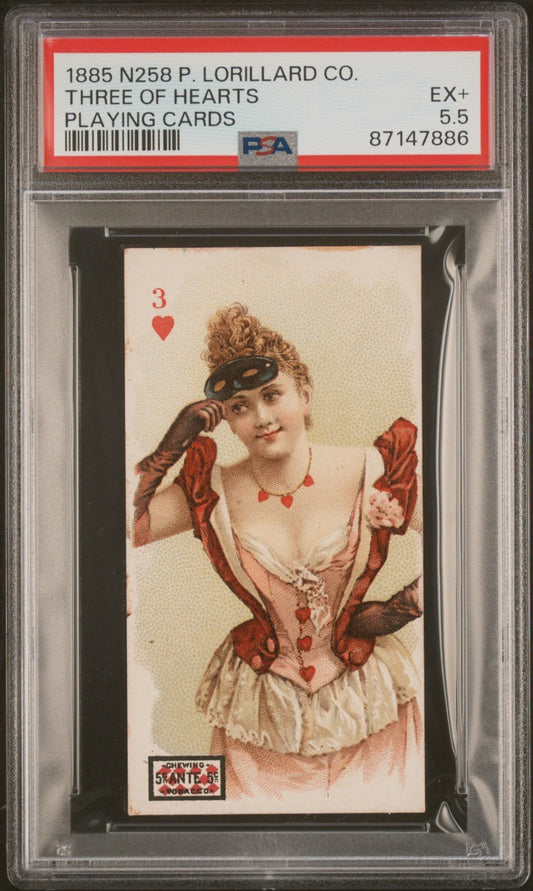 1885 P. Lorillard 5-cent Ante N258 PLAYING CARDS (PSA 5.5 EX+) Three of Hearts0