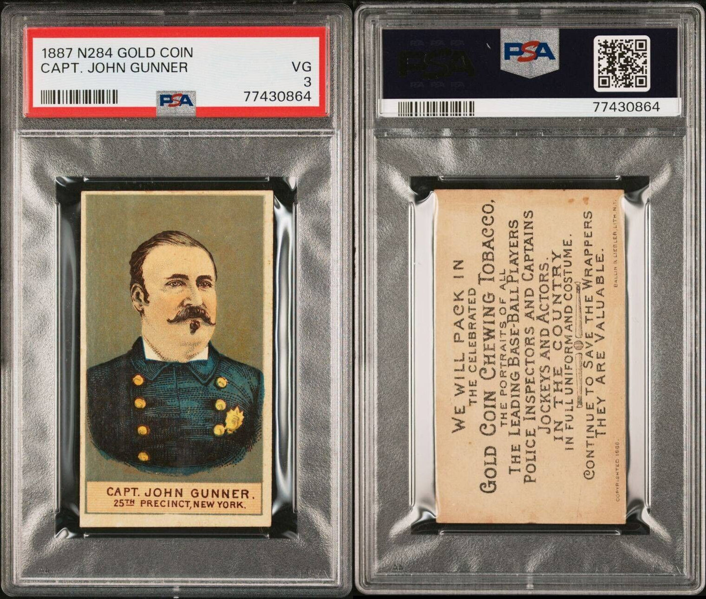 1888 Buchner N284 Police Inspectors Captains PSA 3 VG HIGHEST Capt. John Gunner