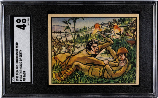 1938 HORRORS OF WAR Gum Card #104 Advertising Back MACHINE OVERPRINT SGC 4 VG/EX0