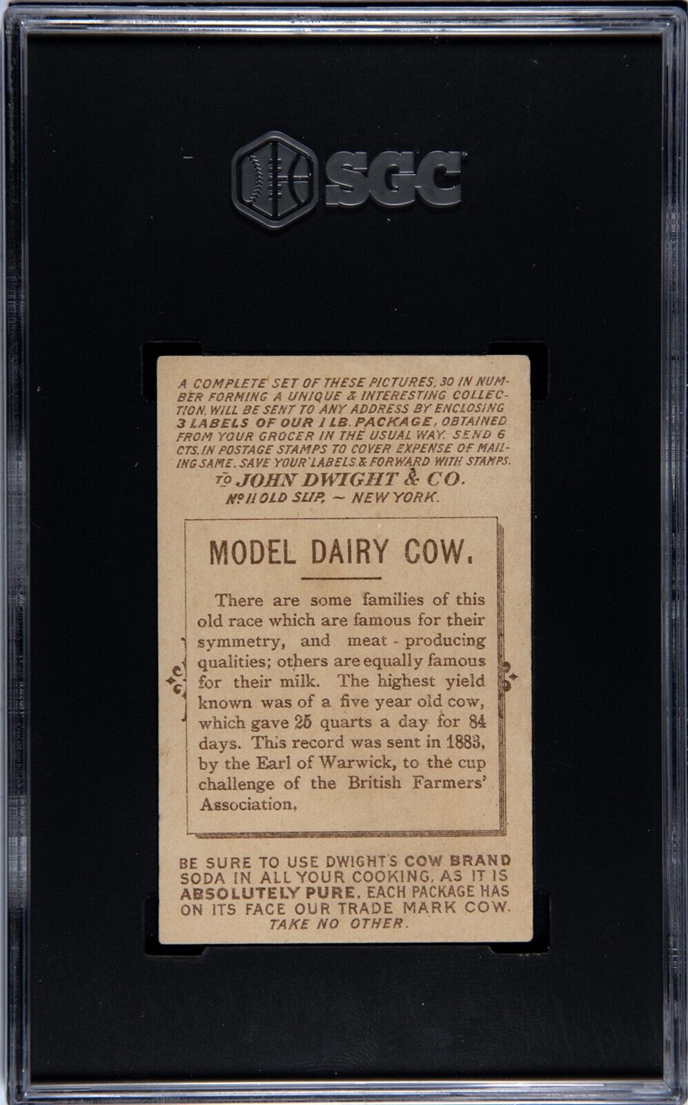 1895 John Dwight and Co. Cow Brand Soda (SGC 5 EX) MODEL DAIRY COW