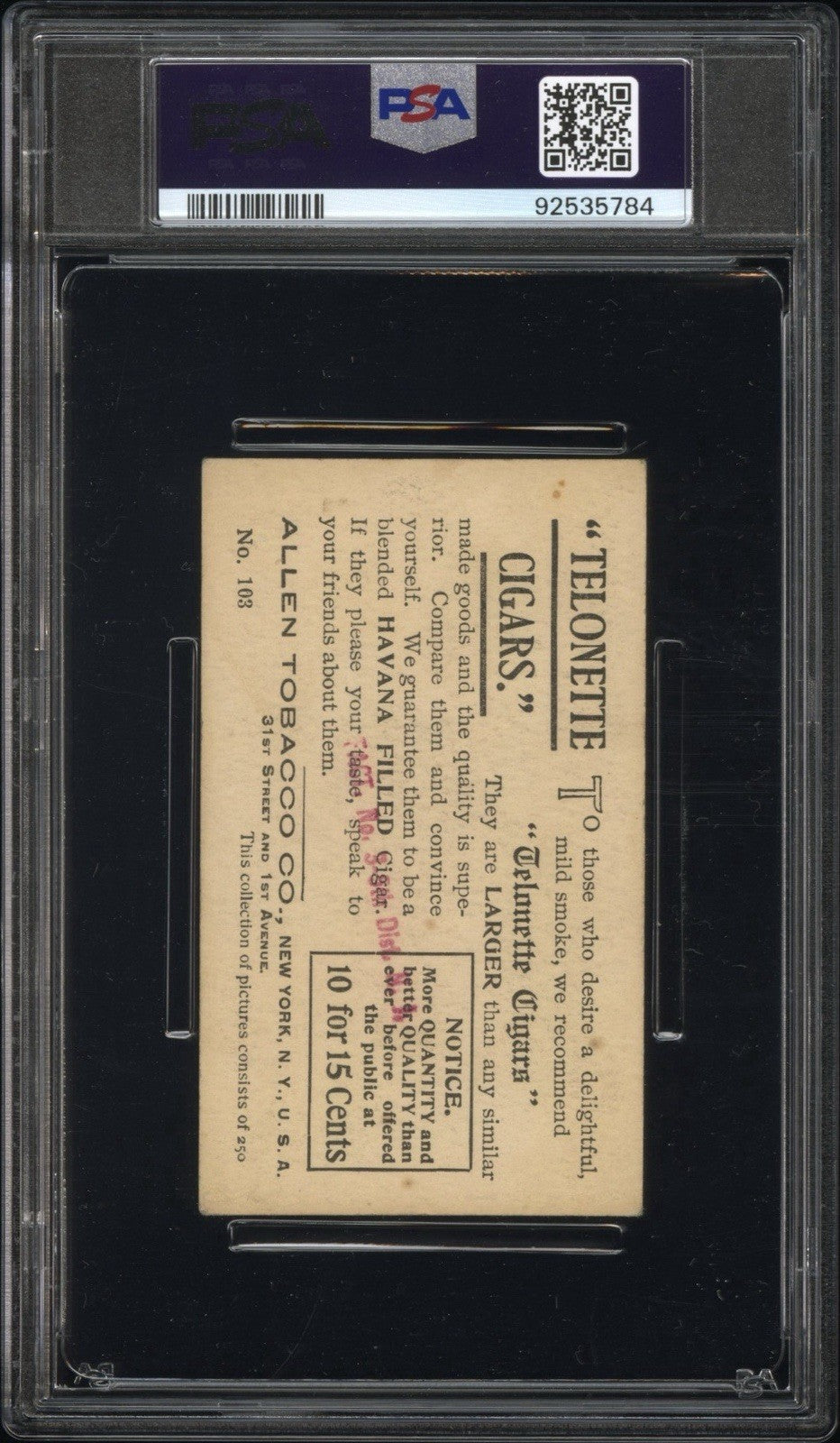 1903 T116 Allen Tobacco Telonette Cigars #103 (PSA 4 VGEX) Indian Boy1